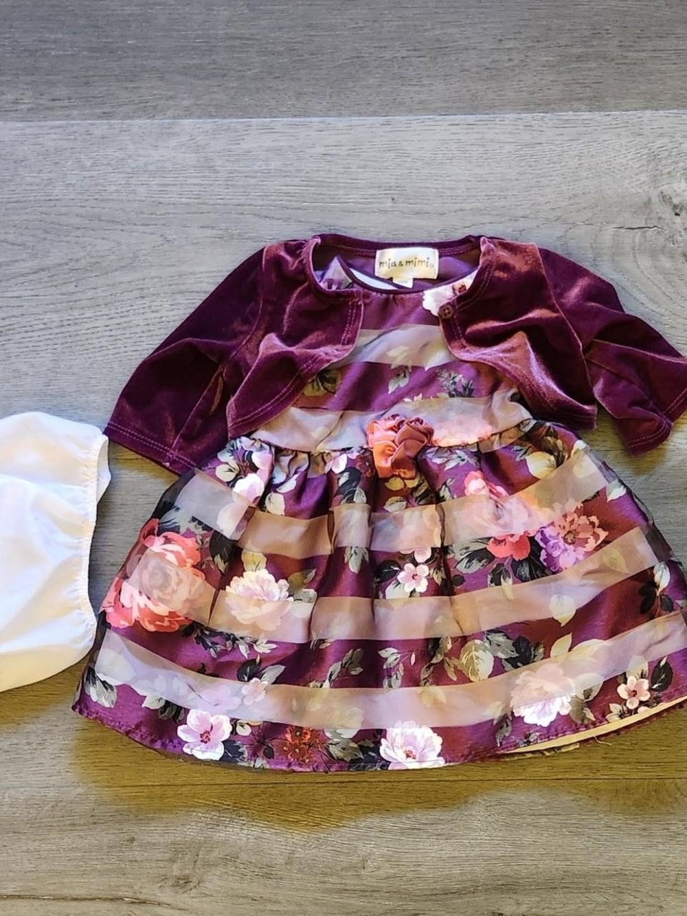 Mia & Mimi Burgundy Floral Party Dress with Velvet Bolero